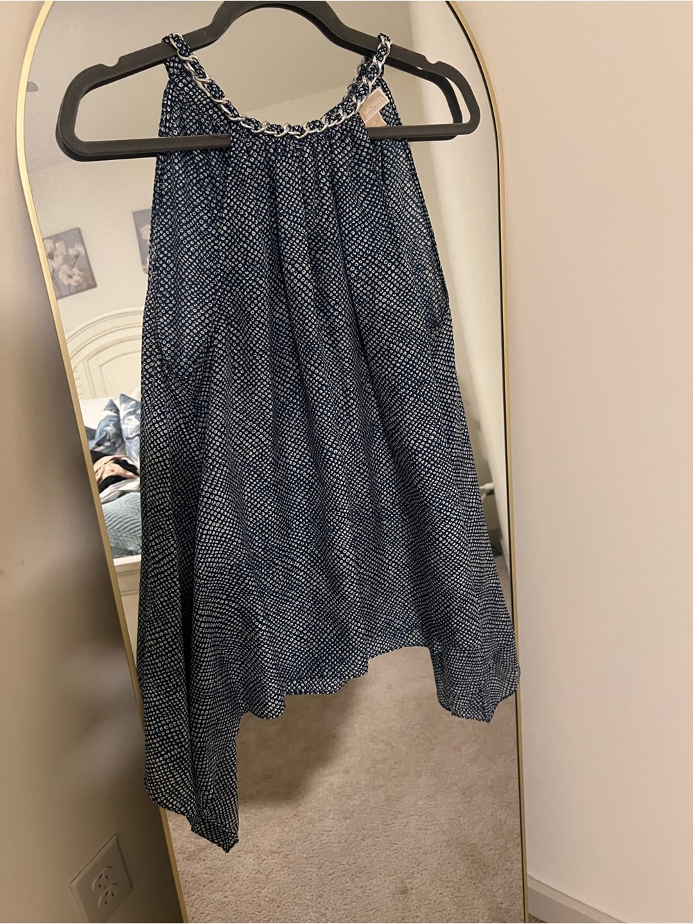 MICHAEL Michael Kors Navy and White Printed Chain Halter Blouse